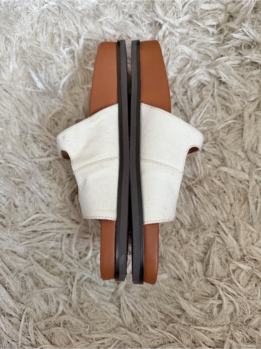 J. Crew Colbie Double Strap Buckle Sandals in Canvas & Leather Ivory/Brown Sz 9 - Picture 6 of 9